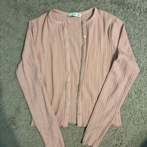 Mango Blush Pink Ribbed Button-Up Cardigan